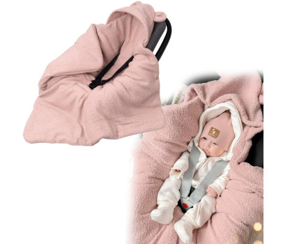 Oteplený fusák, deka s kapucí do autosedačky Beránek, Baby Nellys - pudrová, růžová