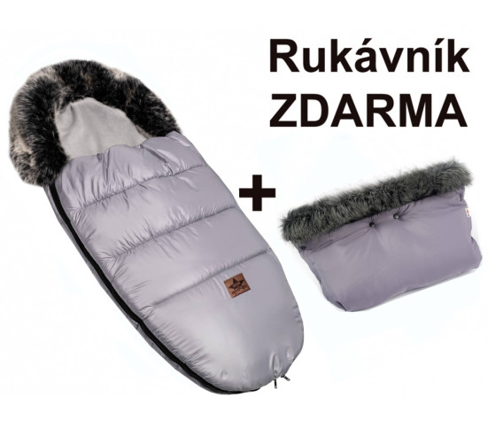 Zimní fusak s kožešinou + rukávník zdarma, Baby Nellys, 50 x 100cm, šedý