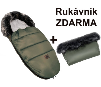 Zimní fusak s kožešinou + rukávník zdarma, Baby Nellys, 50 x 100cm, olivový