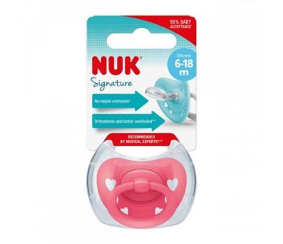 Dudlík NUK Signature 6-18 m růžová heart