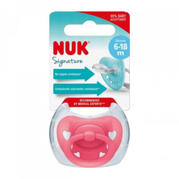 Dudlík NUK Signature 6-18 m růžová heart