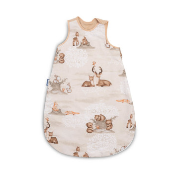 Spací vak, mušelín, bavlna, vel. M, 50x80cm - Zábava v lese, béžový