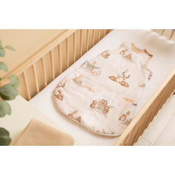 Spací vak, mušelín, bavlna, vel. M, 50x80cm - Zábava v lese, béžový