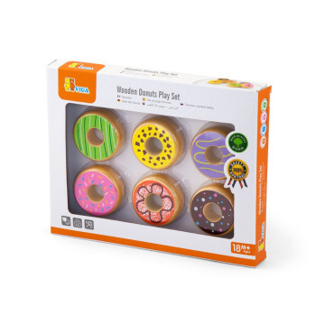 Dětská dřevěná hračka Viga sada 6 dřevěných donutů, Multicolor