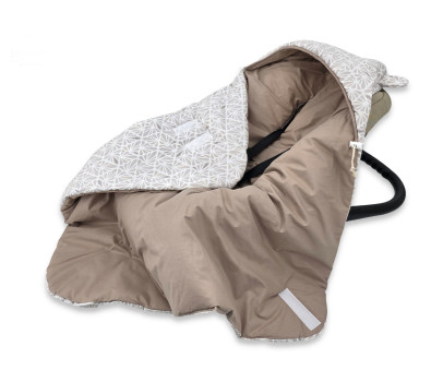 Oteplená zavinovací deka s kapucí, bavlna, 90 x 90 cm - béžová se vzorem