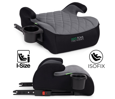 Dětský podsedák do auta ISOFIX i-Size s držákem na nápoje, pro výšku 125–150 cm, šedý