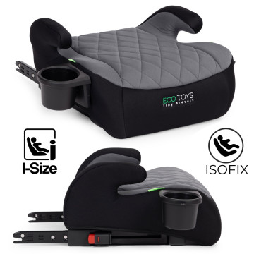 Dětský podsedák do auta ISOFIX i-Size s držákem na nápoje, pro výšku 125–150 cm, šedý