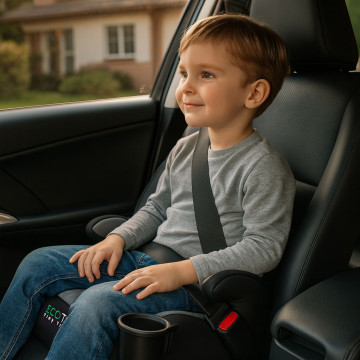 Dětský podsedák do auta ISOFIX i-Size s držákem na nápoje, pro výšku 125–150 cm, šedý