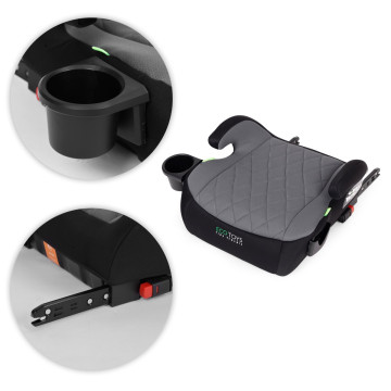 Dětský podsedák do auta ISOFIX i-Size s držákem na nápoje, pro výšku 125–150 cm, šedý