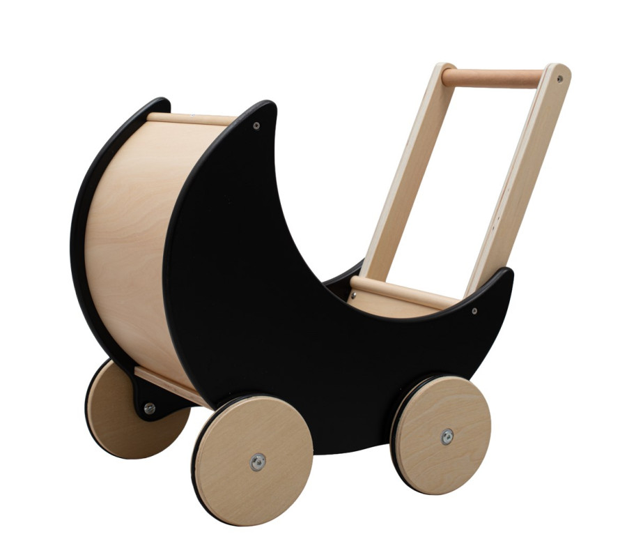 Dřevěný kočárek, chodítko pro děti 2v1 Montessori Baby Mix černý
