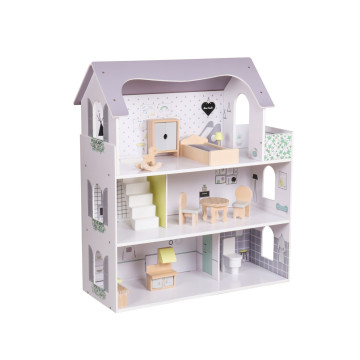 Dřevěný domeček pro panenky s nábytkem Rose Montessori Baby Mix