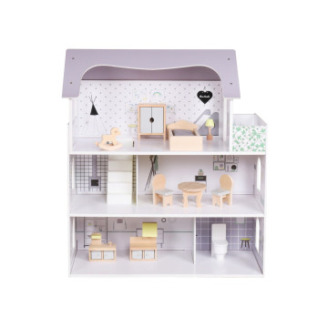 Dřevěný domeček pro panenky s nábytkem Rose Montessori Baby Mix