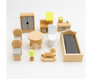 Dřevěný domeček pro panenky s nábytkem Rose Montessori Baby Mix