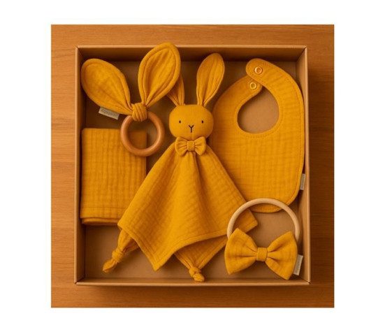 Mušelínová dárková sada pro děti New Baby mustard