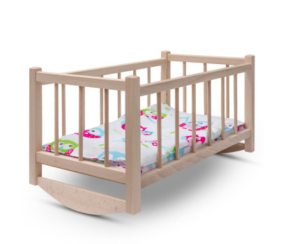 Dřevěná postýlka-kolébka pro panenky s povlečením Baby Mix owl
