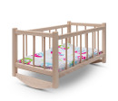 Dřevěná postýlka-kolébka pro panenky s povlečením Baby Mix owl
