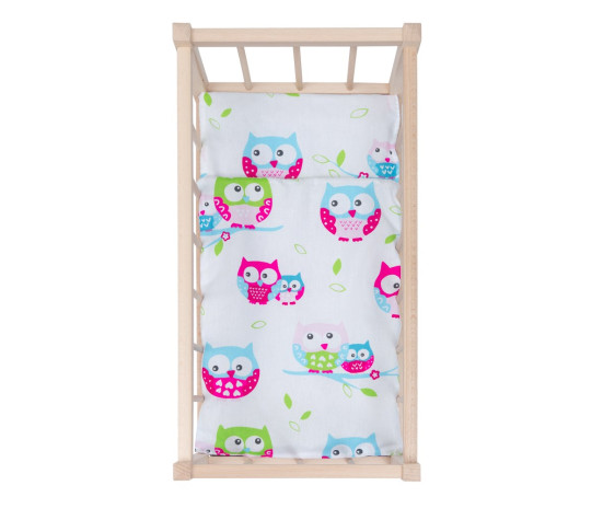 Dřevěná postýlka-kolébka pro panenky s povlečením Baby Mix owl