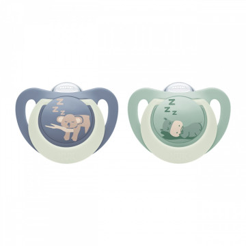 Dudlík NUK First Choice Night 0-6m 2 ks Hippo/Koala, Zelená 0-6 m