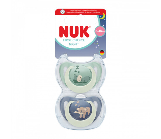 Dudlík NUK First Choice Night 0-6m 2 ks Hippo/Koala