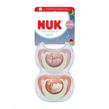 Dudlík NUK First Choice Night 0-6m 2 ks Bunny/Sheep, Růžová 0-6 m