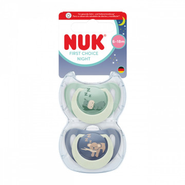 Dudlík NUK First Choice Night 6-18m 2 ks Hippo/Koala, Zelená 6-18 m