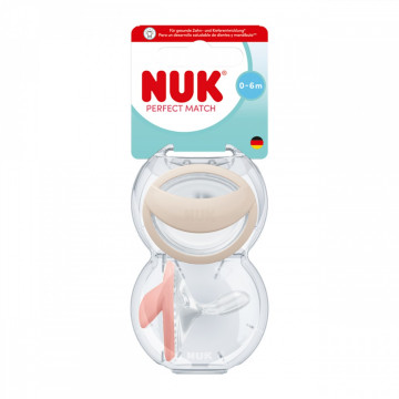 Dudlík NUK Perfect Match 0-6m 2 ks beige/red, Béžová 0-6 m