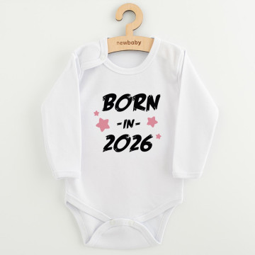 Dětské body s potiskem New Baby BORN IN 2026 pink, Bílá 74 (6-9m)