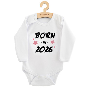 Dětské body s potiskem New Baby BORN IN 2026 pink, Bílá 74 (6-9m)