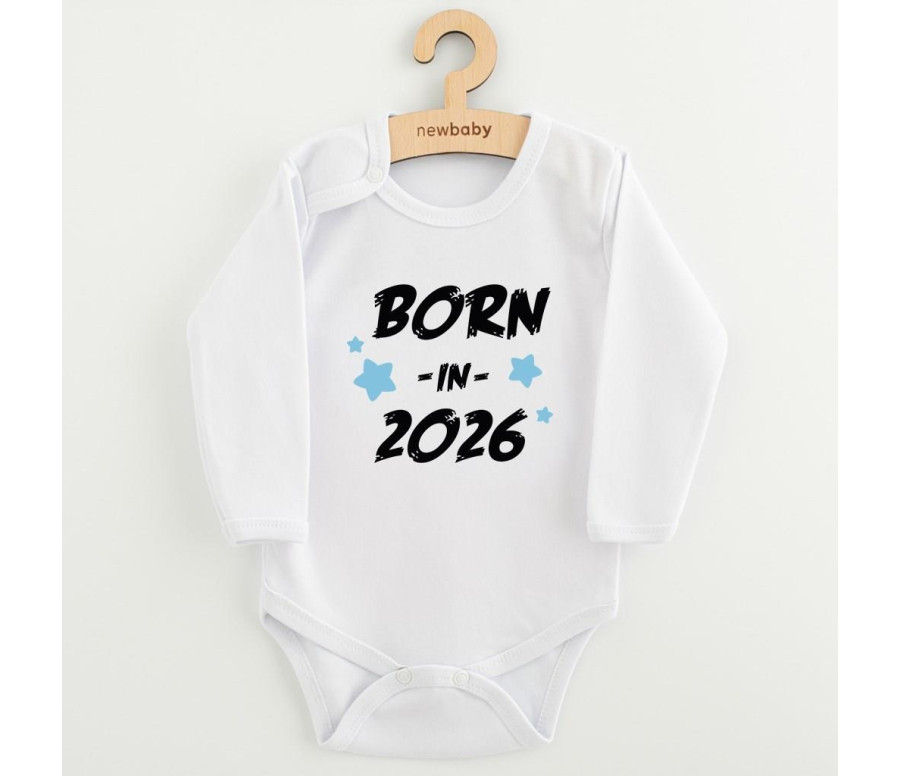 Dětské body s potiskem New Baby BORN IN 2026 blue, Bílá 86 (12-18m)
