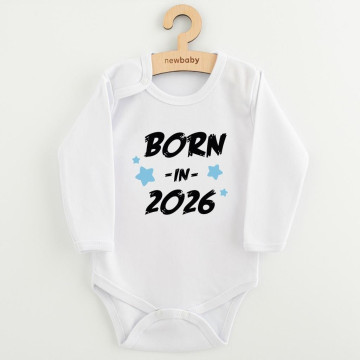 Dětské body s potiskem New Baby BORN IN 2026 blue, Bílá 86 (12-18m)