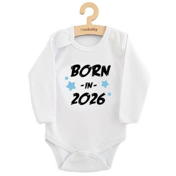 Dětské body s potiskem New Baby BORN IN 2026 blue, Bílá 86 (12-18m)