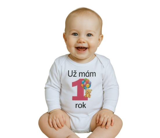 Body s potiskem New Baby Už mám 1 rok růžové