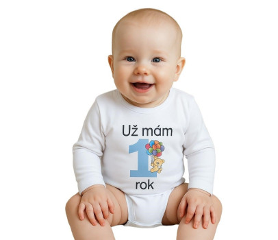 Body s potiskem New Baby Už mám 1 rok modré