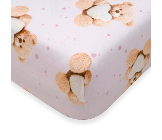 Bavlněné prostěradlo do postýlky New Baby Love Teddy Bear 120x60cm pink