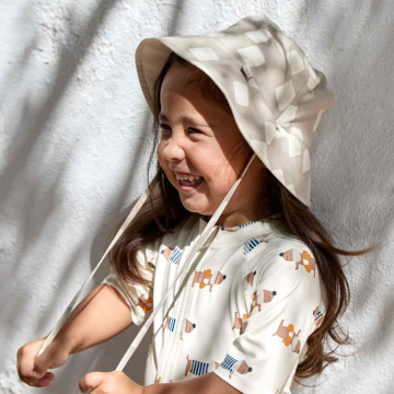LÄSSIG Sun Protection Bucket Hat checkbo.stone/seasalt 07-12mo.size45-47
