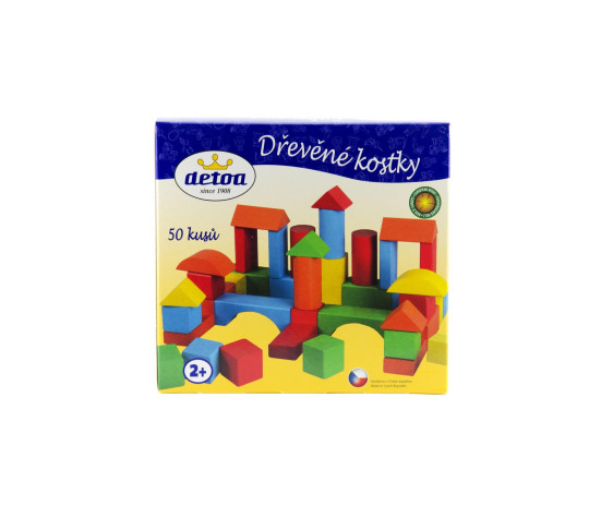 Kostky stavebnice dřevo 50 ks v krabici 20x19x8cm