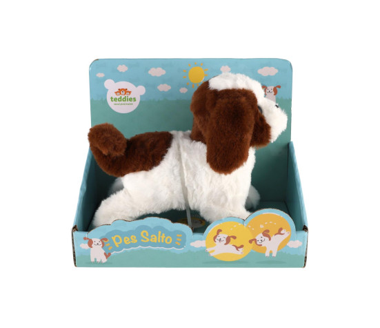 Pes Salto skákací chodící 19cm na baterie se zvukem v krabici 23x19x15cm