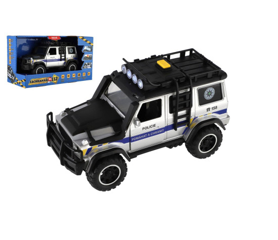 Auto záchranáři policie terénní plast 23x14cm na setrvačník na baterie se světlem se zvukem v krabic