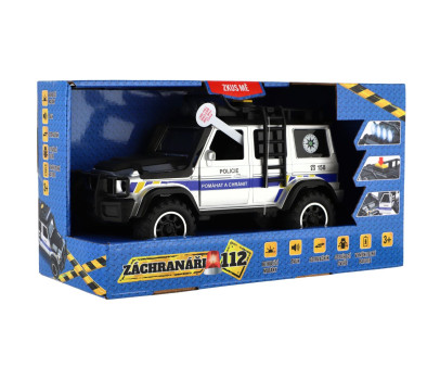 Auto záchranáři policie terénní plast 23x14cm na setrvačník na baterie se světlem se zvukem v krabic