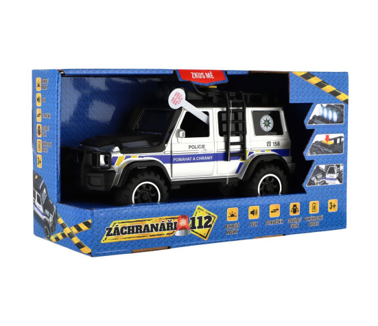 Auto záchranáři policie terénní plast 23x14cm na setrvačník na baterie se světlem se zvukem v krabic