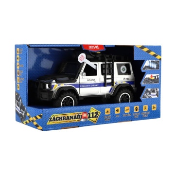 Auto záchranáři policie terénní plast 23x14cm na setrvačník na baterie se světlem se zvukem v krabic