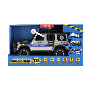 Auto záchranáři policie terénní plast 23x14cm na setrvačník na baterie se světlem se zvukem v krabic