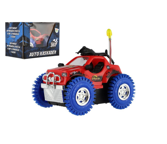 Auto kaskadérské plast 9x9cm na baterie se světlem, zvukem v krabičce 14x10cm