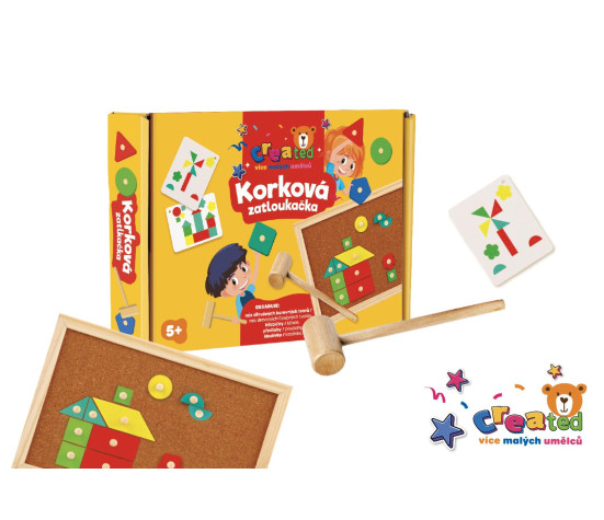 Korková zatloukačka created dřevo s doplňky v krabici 33x24x4,5cm