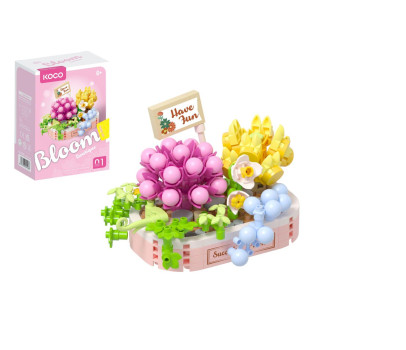 Stavebnice mini KOCO Květinové aranžmá sukulentů plast 249 dílků v krabičce 11x15x6cm