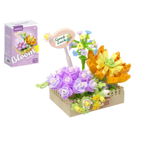 Stavebnice mini KOCO Květinové aranžmá sukulentů plast 295 dílků v krabičce 11x15x6cm