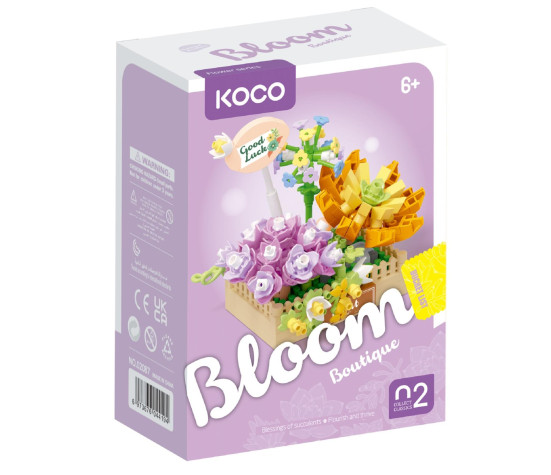 Stavebnice mini KOCO Květinové aranžmá sukulentů plast 295 dílků v krabičce 11x15x6cm