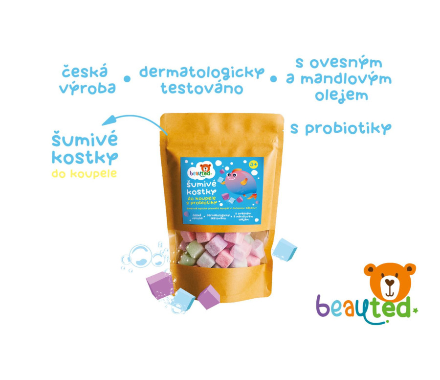 Šumivé kostky do koupele s probiotiky beauted v uzavíratelném sáčku