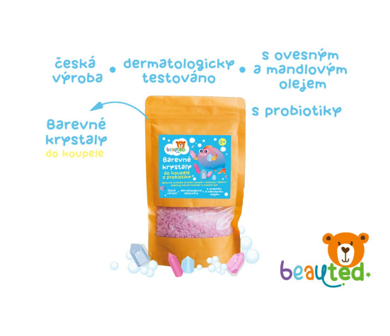 Barevné krystaly do koupele s probiotiky beauted v uzavíratelném sáčku
