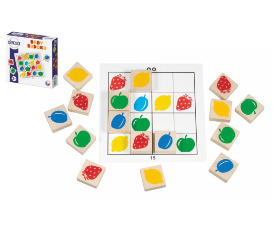 Baby sudoku logická hra dřevo 25ks v krabičce 15x15x4cm